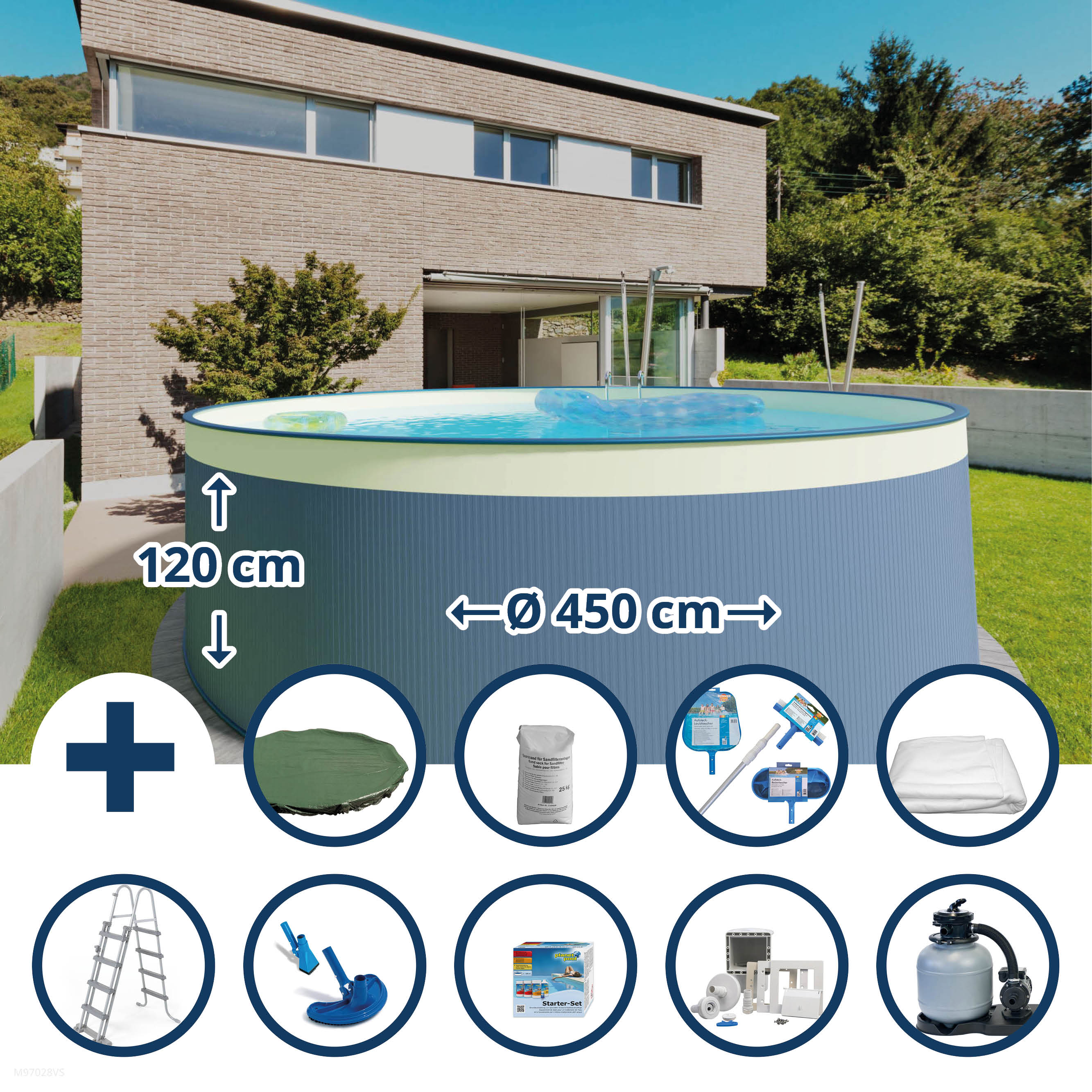 Stahlwandpool Set (10-teilig) hoch rund 450 x 120 cm, Stahl 0,4 mm anthrazit Folie 0,3 mm sand Stahlwandpool Set (10-teilig) hoch rund 450 x 120 cm, Stahl 0,4 mm anthrazit Folie 0,3 mm sand